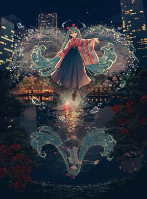 初音ミク,ixima,和服,黑丝,VOCALOID