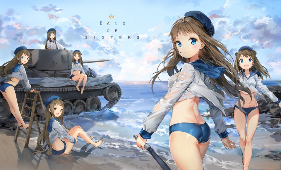 女の子 オリジナル 戦車 海 C90 クリック推奨 セーラー水着 尻神様