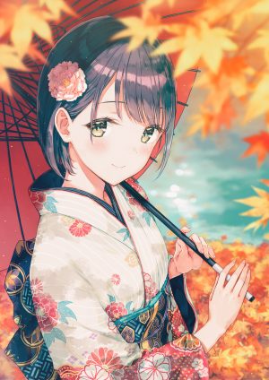 オリジナル,振袖,着物,紅葉,和服,柚原ゆきな,ボブカット