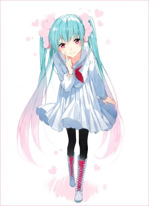 VOCALOID,初音ミク,白セーラー,編み上げブーツ,セーラー服,黒タイツ