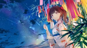 オリジナル,女の子,七夕,浴衣,流星,短冊