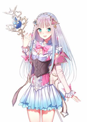 アトリエシリーズ,atelier_lulua,GUST社,エルメルリア・フリクセル,湊あす,长发,single,長身像,脸红,视线正对,開いた口,前发,笑顔,白背景,holding,银发,直刘海