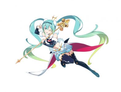 初音ミク,赛车初音,織田広之,全身,绿发,长发,视线正对,露脐,短裙,笑顔,single,黑丝,双马尾,VOCALOID,白背景