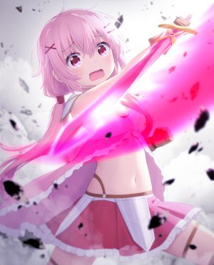 comic_girls,Endro!,萌田薫子,akao_hikaru,haribote,长发,single,長身像,脸红,视线正对,開いた口,前发,双马尾,粉发,holding