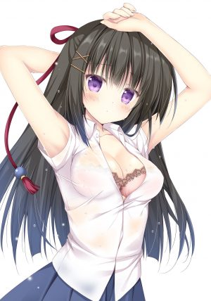 梱枝りこ,bra,cleavage,制服,湿身