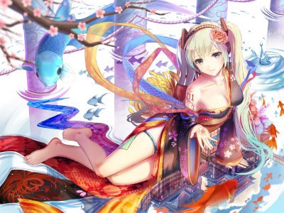 X-小红花,初音ミク,VOCALOID,和服,No-Bra