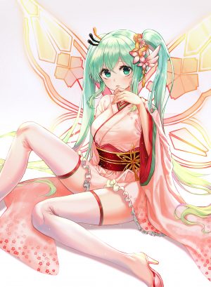 ueng,初音ミク,VOCALOID,和服,黑丝,翅膀