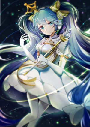 初音ミク,雪ミク,VOCALOID,tingqu,碧眼,青发,连衣裙,長手袋,手套,holding,长发,视线正对,黑丝,single,双马尾,白丝