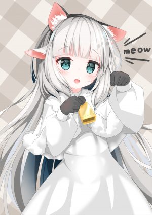 merry_milk,.live,merry_milk_no_mori,兽耳,碧眼,猫耳,连衣裙,手套,视线正对,银发,single,Vtuber