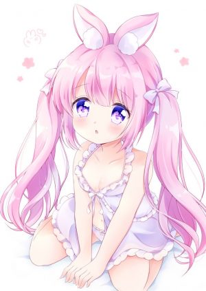 原创,兽耳,前发,碧眼,胸部,兔耳,cleavage,长发,视线正对,坐姿,双马尾,超长发
