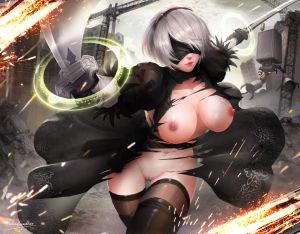 風の行者,尤尔哈2B,尼尔：机械纪元,露胸,连衣裙,nipples,No-Bra,nopan,猫咪,掀裙,剑,黑丝,爆衣,uncensored,露点