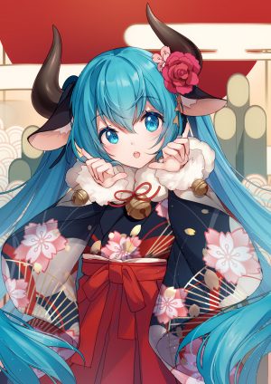 Bison倉鼠,初音ミク,VOCALOID,牛娘,謹賀新年2021,牛耳